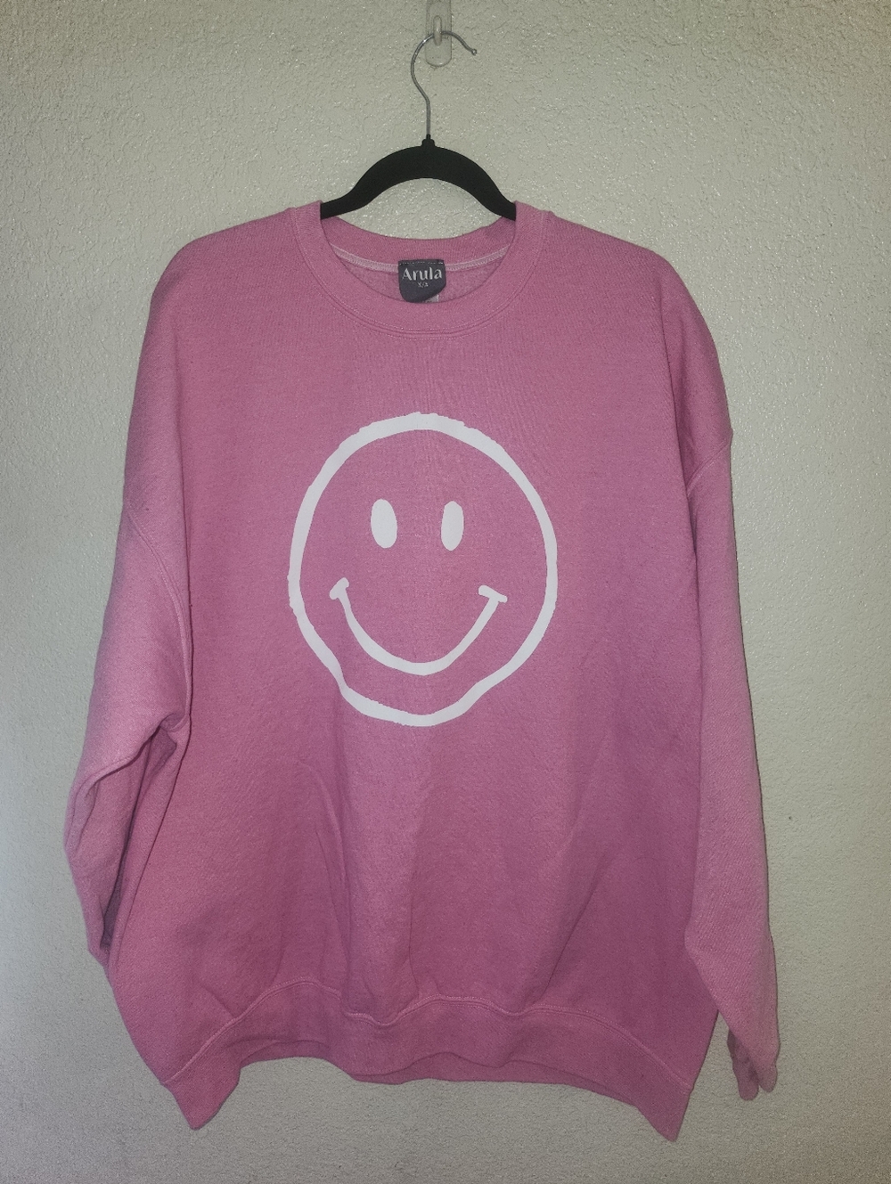 EUC Arula "Smiley Face🙂 Crewneck" Bubble🫧Gum🩷Pink Sz X/A =XL/1X Approx. 10-16